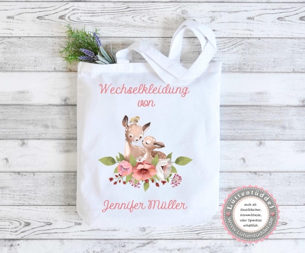 Reh Kitz Baby WECHSELKLEIDUNG Sport Schule personalisiert mit Name Kindergarten Wechselwäsche Kindergartenkind Einschulung Geburtstag von Lüttentüddel® - Kopie